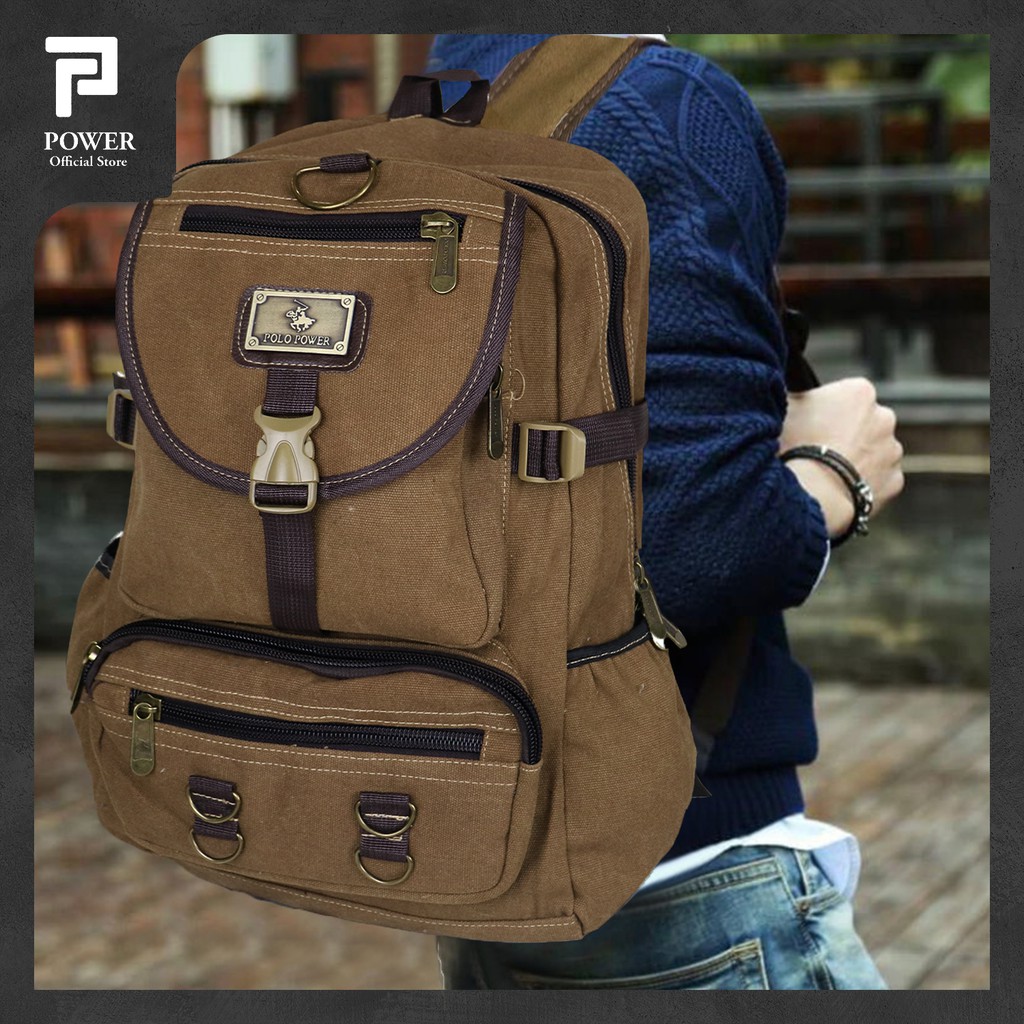 Polo Power Tas Pria Ransel Canvas Import Tas Punggung Casul Pria Tas Kanvas Polo Original Backpack Trendy