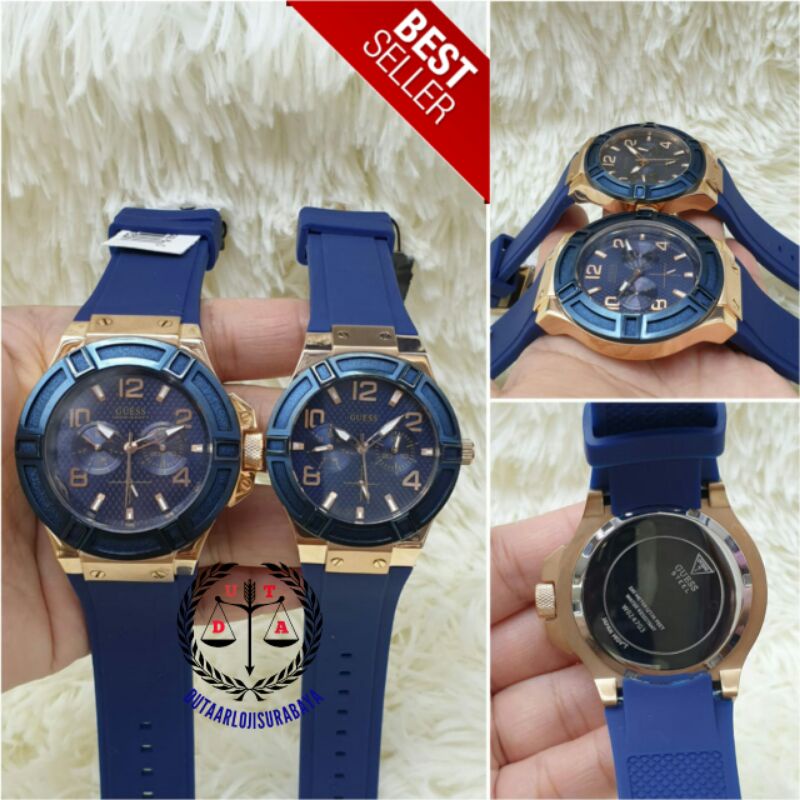 JAM TANGAN GUESS COUPLEAN CRONO BATRE TALI RUBBER KUALITAS ORIGINAL