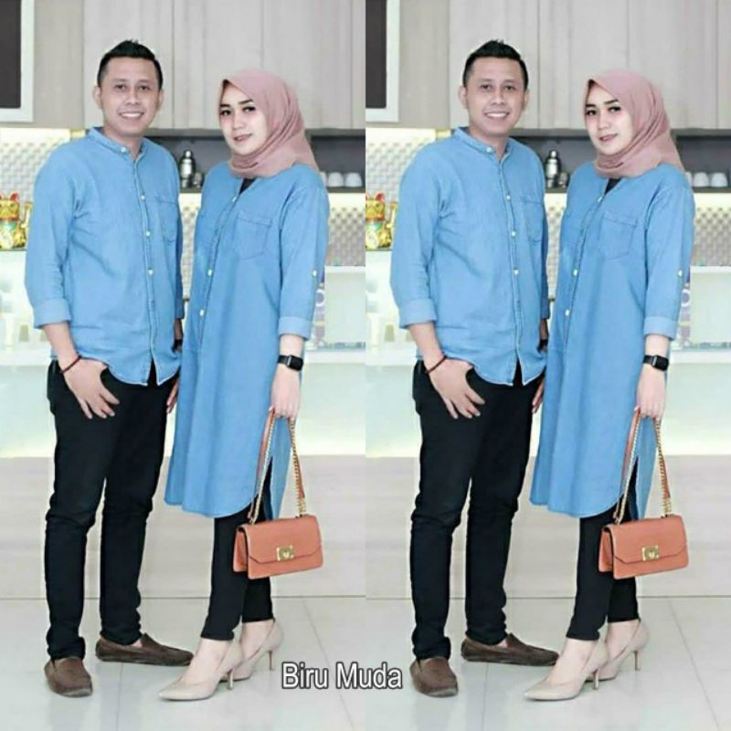 3 UKURAN L XL DAN JUMBO CP JEANO COUPLE PASANGAN KEMEJA DAN TUNIK BUSUI KATUN DENIM SUPERNOVA HM ADA VIDEO REAL PICT