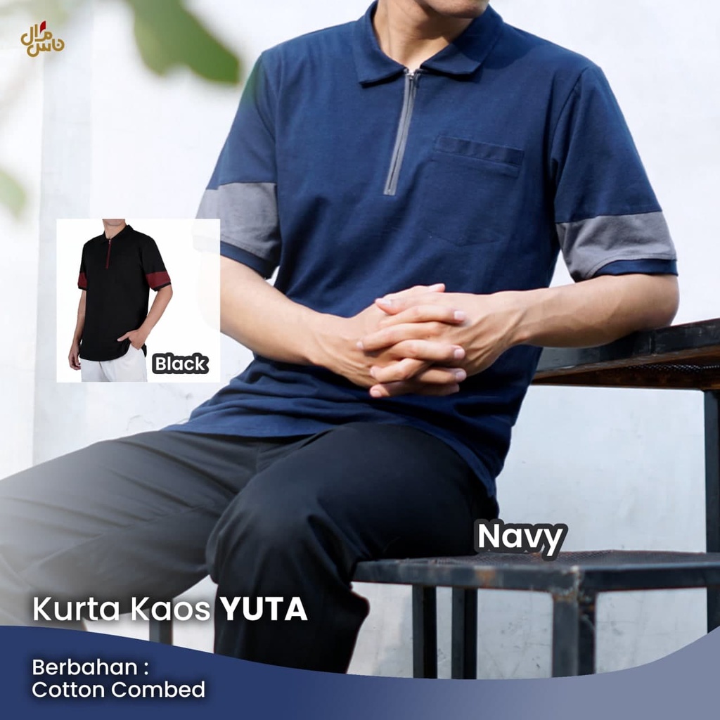 Kurta Kaos Pria Koko Navy Koko Hitam Dewasa Lengan Pendek Bahan Kaos Catton Combed GRATIS PECI