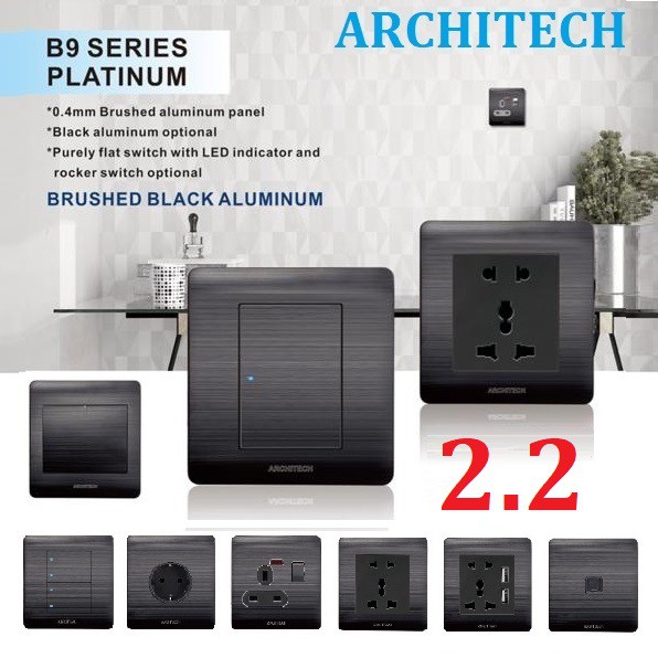Architech Platinum Black B9 Stop Kontak Saklar / Sakelar / Cetekan Architech Gabungan