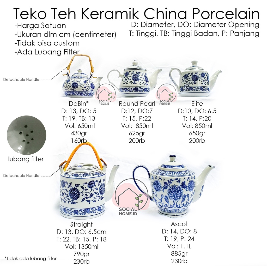 Teko Teh, Pitcher Teh, Tea Pot, Keramik China, Porcelain Biru Putih
