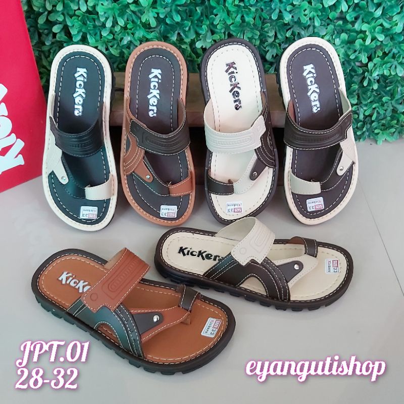 [JPT.01 2warna] Sandal jepit jempol anak cowok tanggung size 28-32  bahan kulit / Sandal anak laki-l