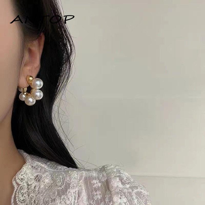 Anting Bentuk C Aksen Mutiara Gaya Retro