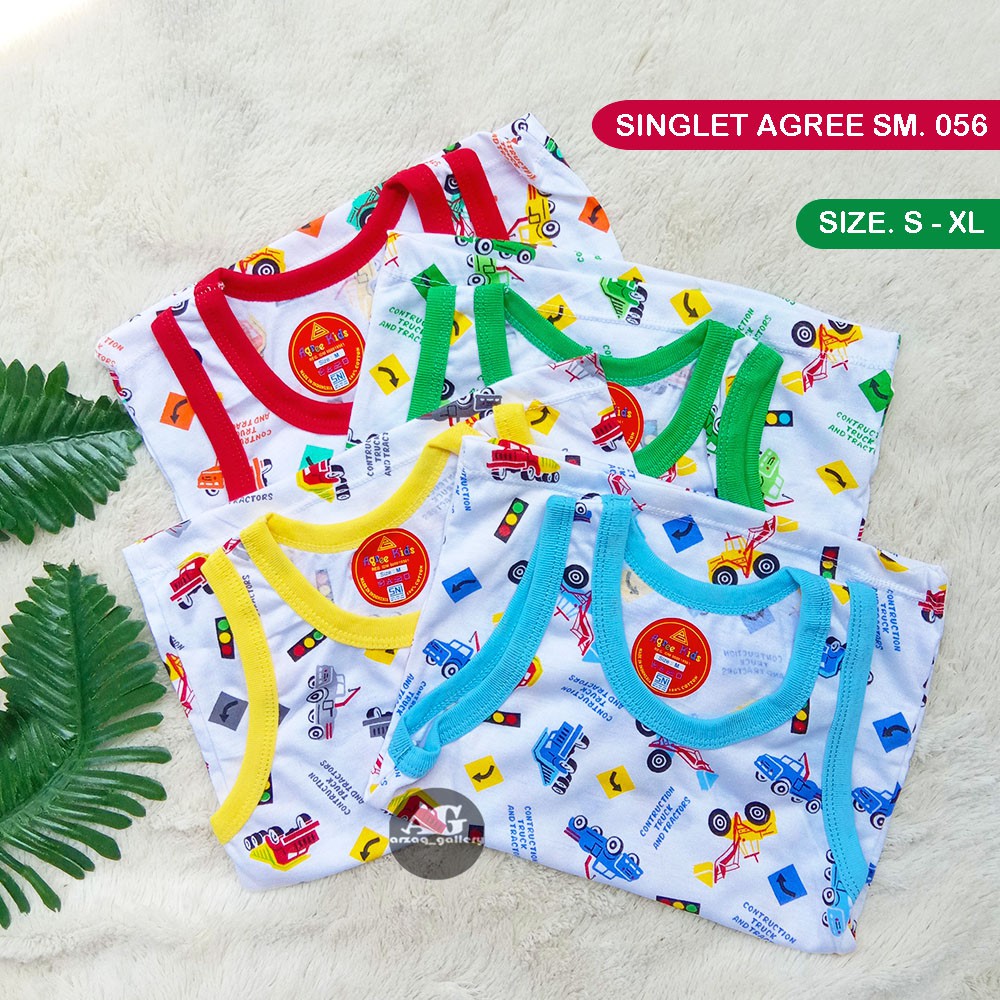 3pc - Singlet Agree SM050 WARNA / PUTIH SA056 Motif Car | Kaos Dalam Anak Kutung | Tangtop Anak | Singlet | Kaos Dalam