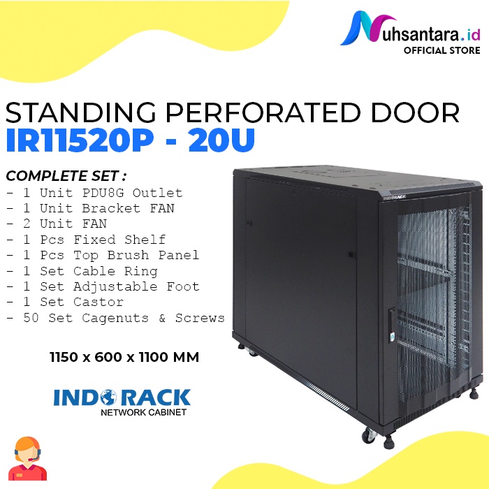 INDORACK Rack Server 20U IR11520P Depth 1150mm Perforated Door Rak Peladen 20U Indorack