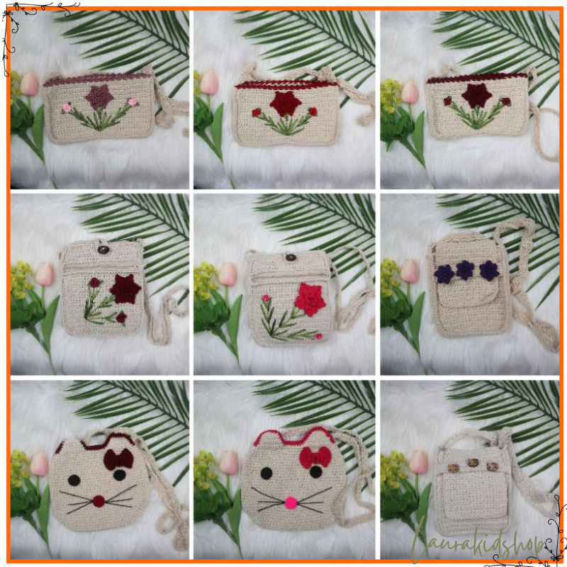 Tas Rajut Tas Selempang HP/ Dompet Warna Cream