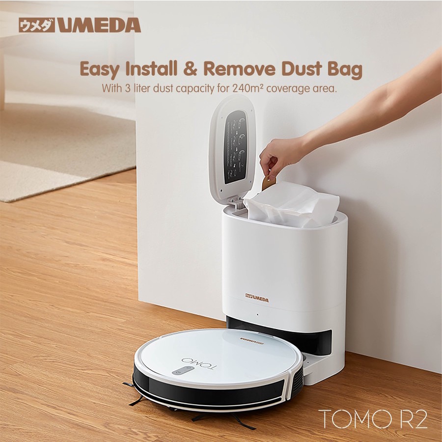 Umeda Tomo R2 Robot Vacuum Cleaner Sapu Pel + Auto Empty Station Garansi Resmi Umeda Indonesia