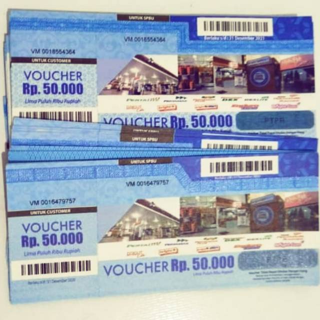 Voucher BBM SPBU PERTAMINA senilai RP 100.000 dikirim Pecahan 50k