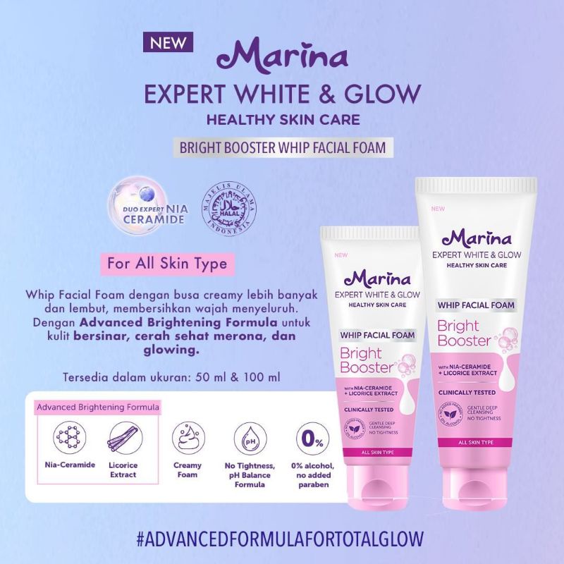 MARINA GEL FACIAL FOAM - EXPERT WHITE AND GLOW - SKIN CLEANSER - BRIGHT BOOSTER - HYDRA LOCK