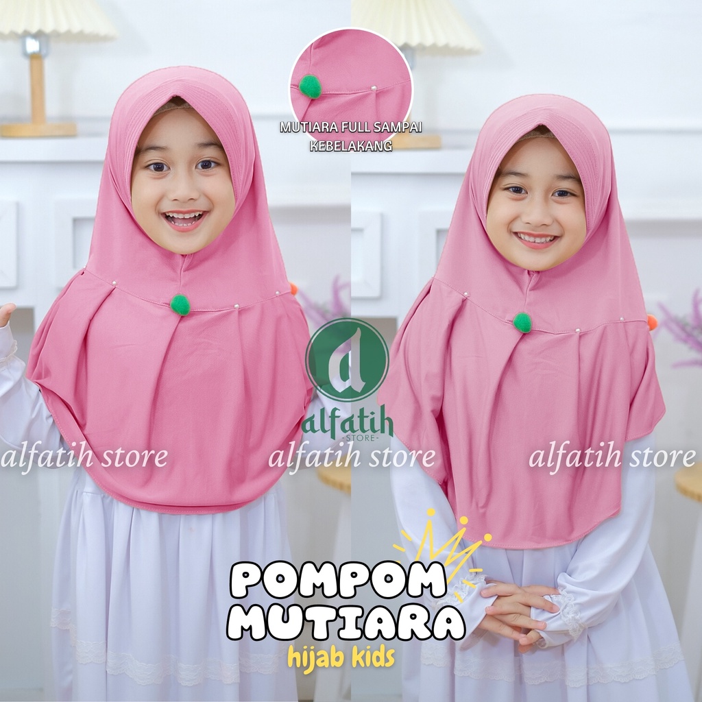 ALFATIH STORE / Jilbab Anak Variasi Rempel Pompom Jersey / jilbab anak murah teni