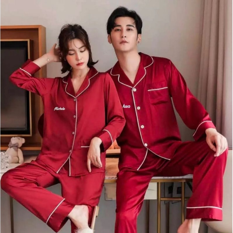 Piyama pajamas baju tidur couple custom bordir nama hadiah kado gift nikahan wedding pernikahan prewedding / untuk seserahan murah unik lucu-4