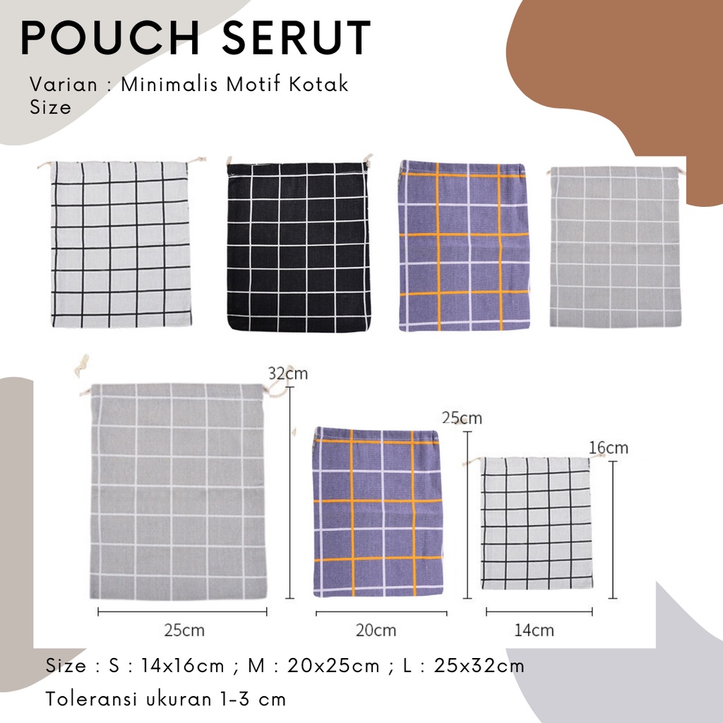 Pouch Serut Motif Kotak / Serbaguna / Souvenir / Hampers / Wrap