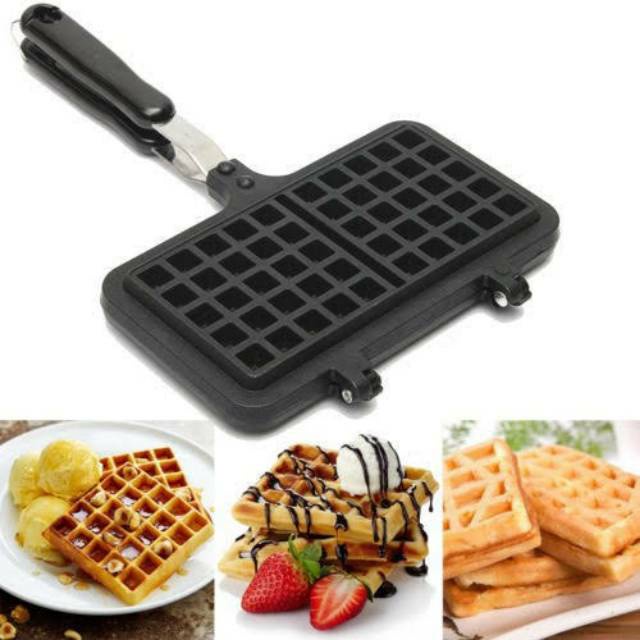 [Termurah] Double Waffle Pan Maker Persegi Panjang Cetakan Kue Waffel Pancake Croffle Teflon