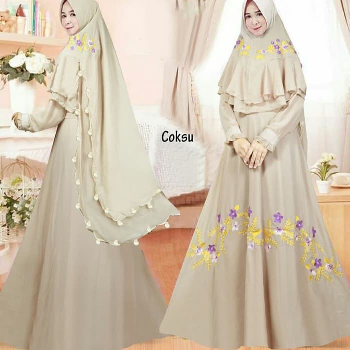 SPESIAL ATASAN PAKAIAN WANITA MUSLIM GAUN SETELAN baju butik sabana syari coklat susu busana muslim