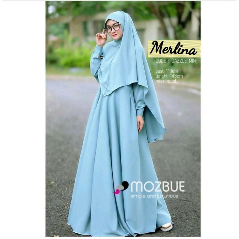 Baju Gamis Dress Wanita Muslim Busui Kondangan Seragaman Plus Free Hijab Khimar MERLINA Warna Polos 