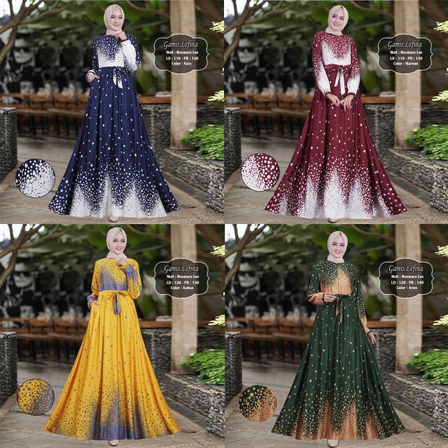 Humaira99 Gamis syari muslim jumbo motif terbaru Maxi busui Atasan muslimah Max-Lux polka Lefina