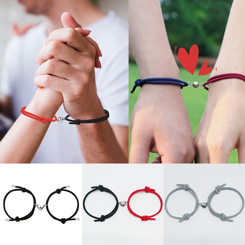 COD❤2 Pcs Gelang Cinta Pasangan Tali Kepang Magnetik Gaya Cina Untuk / Pria / Wanita A one