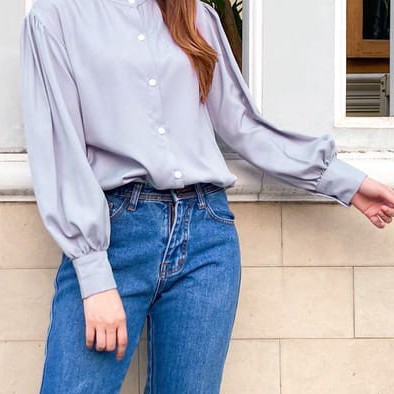 WANITA FASHION CLARISA BUTTON TOP BAJU ATASAN KEMEJA WANITA BLOUSE-grey