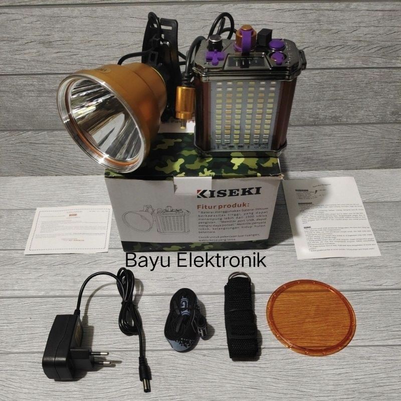 Senter Kepala LED Super Terang Kiseki 150 Watt CK-958+ Dengan Aki Bisa Lampu Dan Power Bank