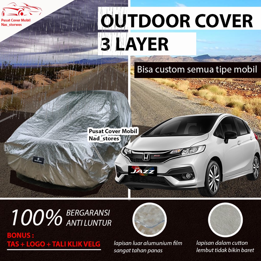 OUTDOOR body cover mobil sarung mobil jazz honda all new jazz putih anti panas 3 lapis