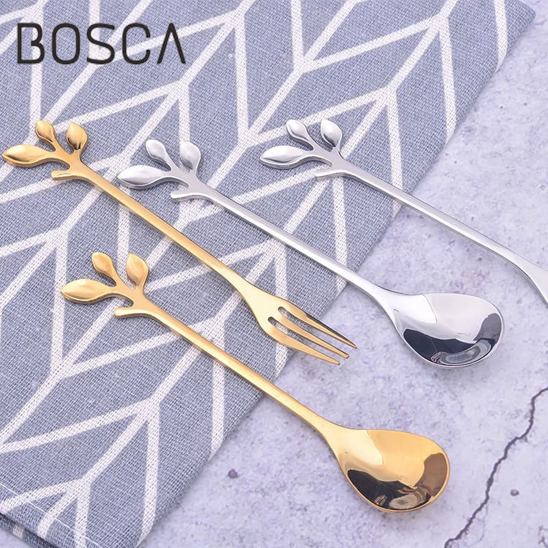 Bosca Living - Sendok Teh Daun Garpu Kue Daun / sendok teh kue gold / Sendok Gold