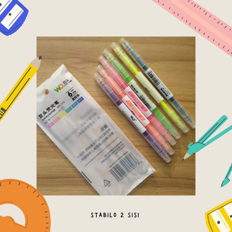 Stabilo Higlight Double point isi 2 sisi bolak balik alat tulis kantor penanda buku pengingat