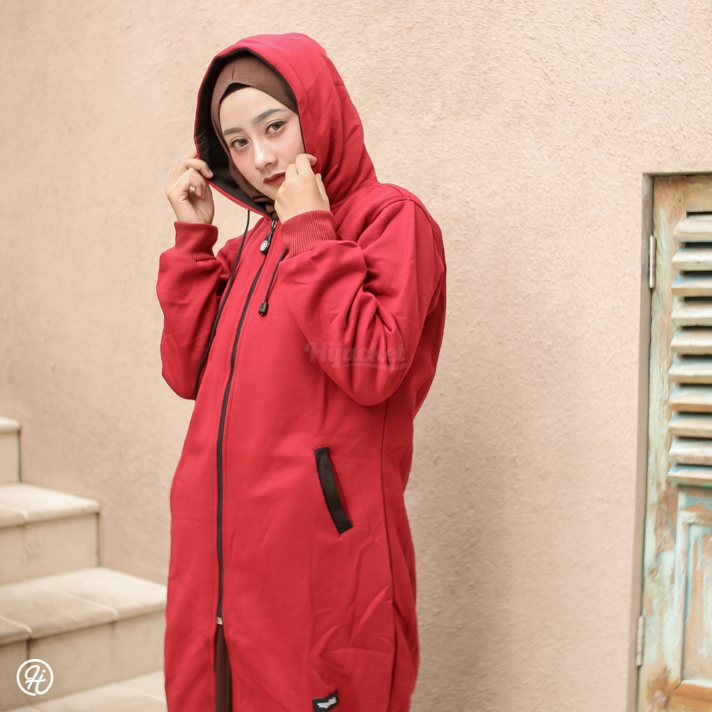 (BEST SELLER) Jaket Sweater Wanita Muslimah Hijab - Hijacket Basic Hijaber Original Panjang Hijaket-Maroon