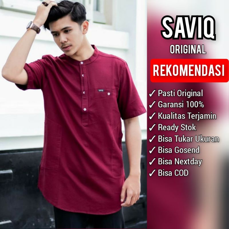 SAVIQ kurta lengan pendek baju muslim linen pria koko pakistan Merah kode KQS3001