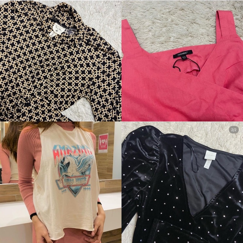 bodysuit h&m preloved, tangtop pink fuchsia, turtle neck, tangtop metalica h&m tangtop h&m baju prel