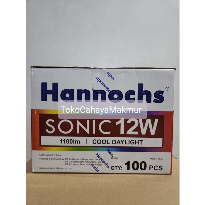 Lampu Bohlam LED Sonic 12w 12watt Hannochs Cahaya Putih 1 DUS 100Pcs