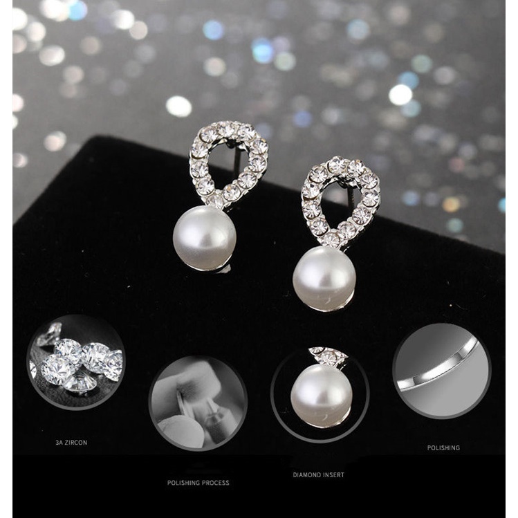 [✅READY STOCK] Anting ​Korea Mutiara Pejantan Kristal Fashion Wanita Murah Hati Mutiara  Pesona Zirkon Bintang Penjualan Panas Mode