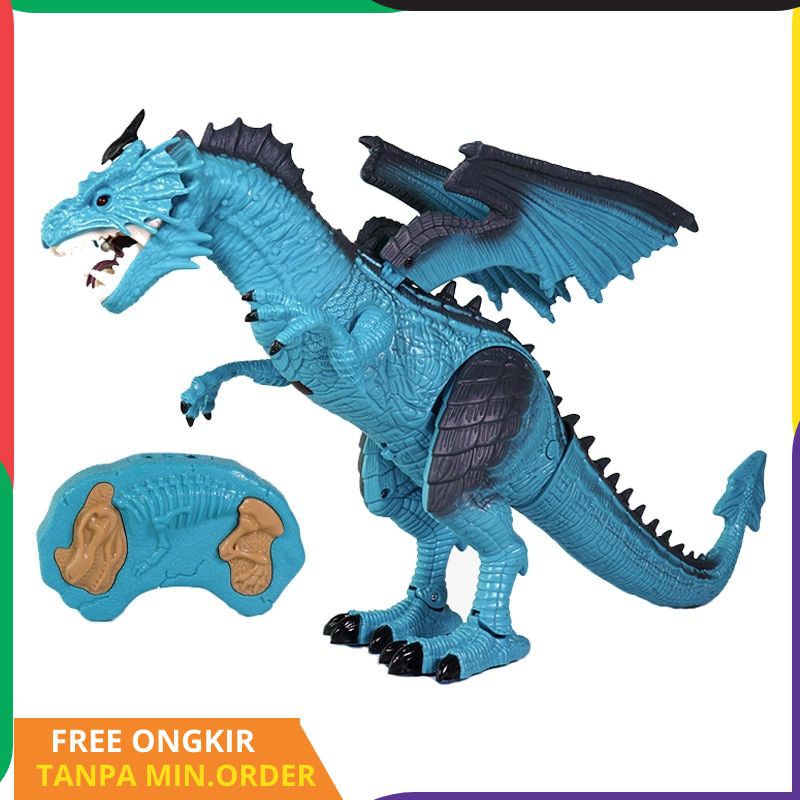 Infrared Rc Dinosaurus Mainan Remote Control Naga Gemetar Kepala Lampu Mata Berjalan Spray Dino Shopee Indonesia