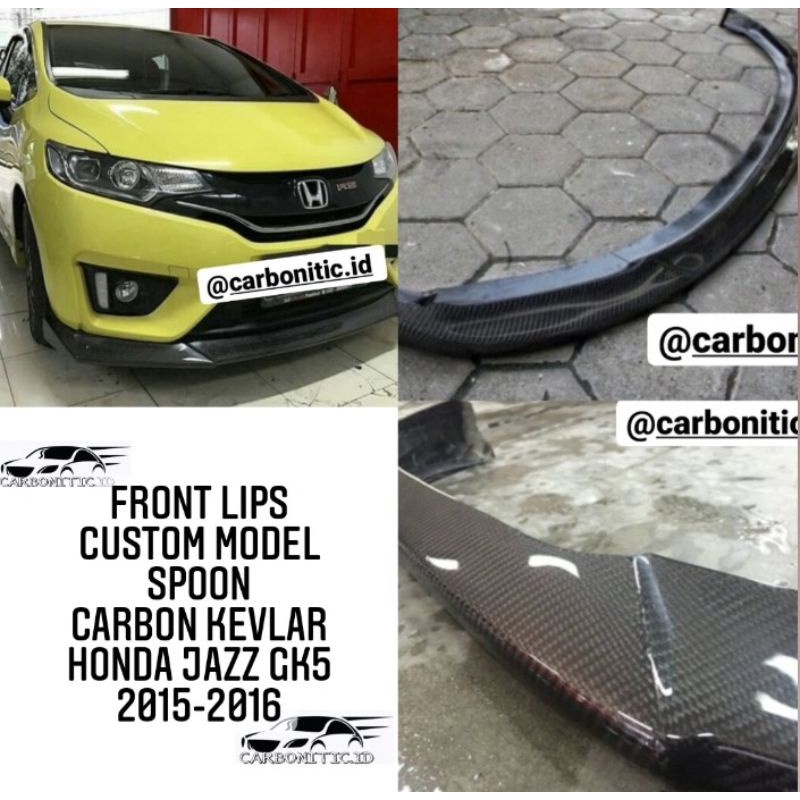 Front Lips Custom Model Spoon Honda Jazz Gk5 Non Facelift 2015 - 2016 Carbon Kevlar Asli Serat