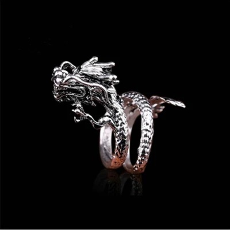 Cincin Model Terbuka Desain Naga Bahan Titanium Steel Gaya Retro