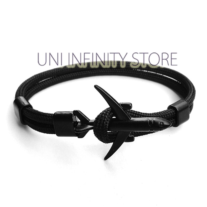 JWBR0113 Gelang Tali Anyam Lilit Pesawat Hitam Simple Pria Wanita Black Plane Paracord Rope Bracelet