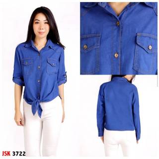 Jual Kemeja Denim Wanita Lengan Panjang JSK Cewek Biru Muda All Size ...