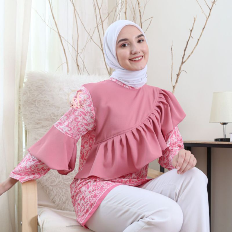Blouse Nandira Rempel Batik Soft Atasan Wanita Baju Kerja Remaja / Blouse Batik / Blouse wanita / At