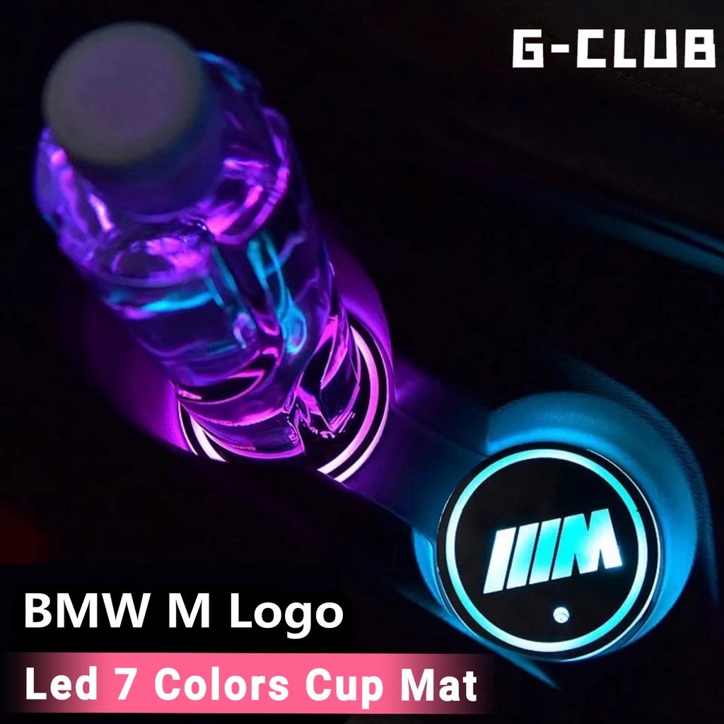 (Bmw) M 2 Pcs Bantalan Cup Holder Mobil Anti Slip Dengan Lampu LED 7 Warna