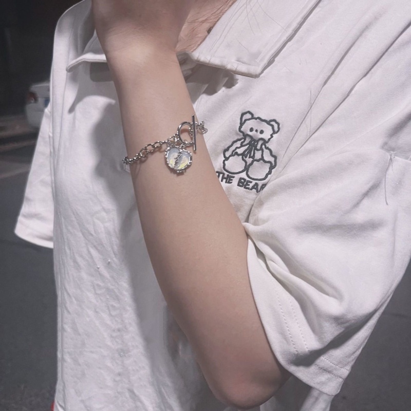 Fashion Women Jewelry Alloy Rhinestone Artificial Zircon Heart Pendant Bangle