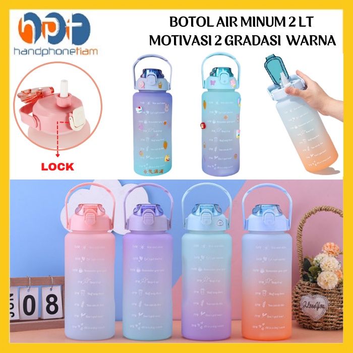 Botol Air Minum Motivasi Viral 2 Liter Jumbo Water Bottle Locking Cap 200ml FREE STICKER Tumbler Nag