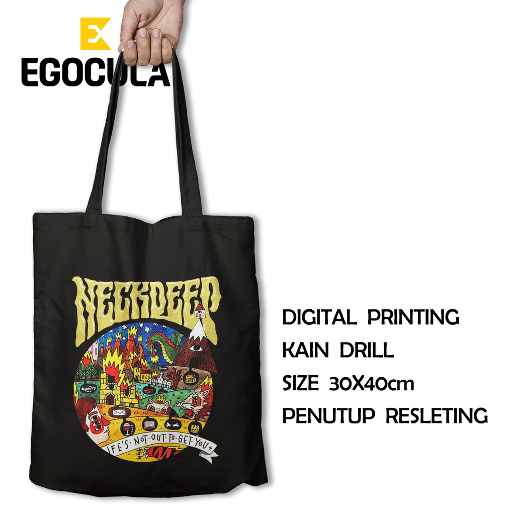 EGOCULA Tote Bag Neck Deep Pria Wanita Tas Jinjing Sekolah Kuliah Resleting 30x40