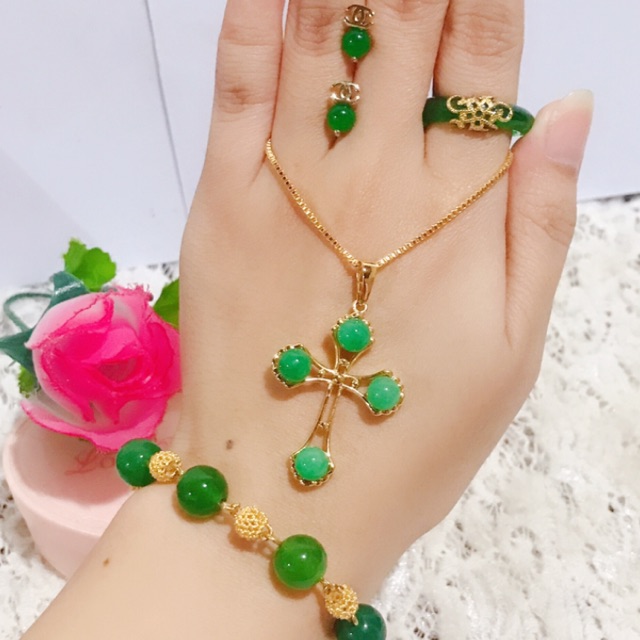 set giok lapis emas gelang giok rantai permata giok asli 88