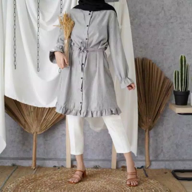 TUNIK RALINER FULL KANCING DEPAN/TUNIK REMPEL MOSCREP
