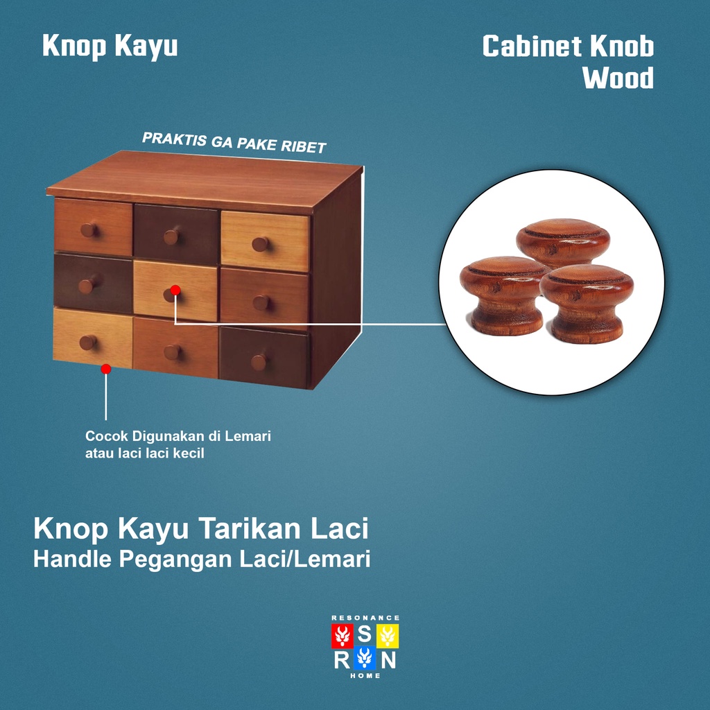 Knop Kayu Tarikan Laci Handle Pegangan Laci/Lemari Resonance Home