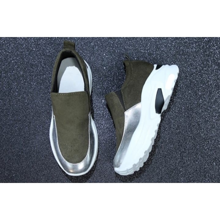 SEPATU FASHION WANITA SNEAKERS CASUAL LEATHER METALIC-HIJAU