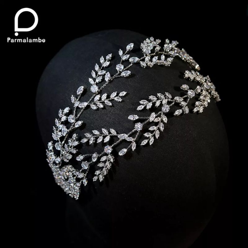 Premium zirconia leaves headband wedding hairpiece