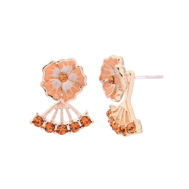 LRC Anting Tusuk Fashion Short  S925 Sterling Silver Glazed Flower Tassel Earrings F89148