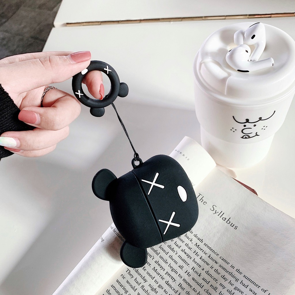 (COD)3D Lucu AirPods pro4 Case Pro 4 Inpods Pro4 Mini 4 Kartun Silicone Pelindung Kasus Inpod Mini 4-Black Violent Bear