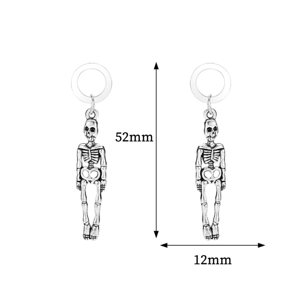 2 Pasang Anting Stud Desain Kerangka Tengkorak Menjuntai Untuk Dekorasi Halloween Wanita